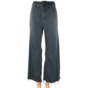 Zara Womens Black Frayed Raw Hem High Waisted Wide Leg Baggy Denim Jeans Pants 2